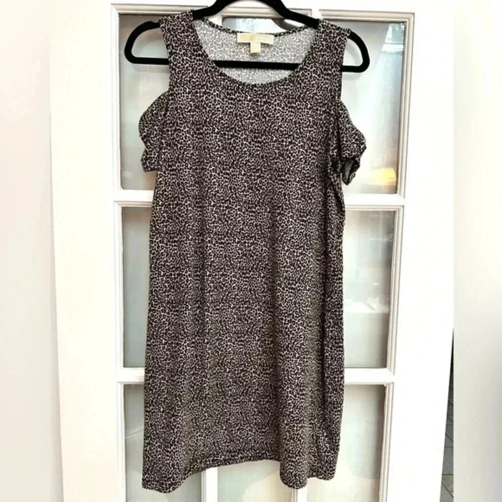 Michael Kors | Cold Shoulder Leopard Print Shift Dress Size M Medium